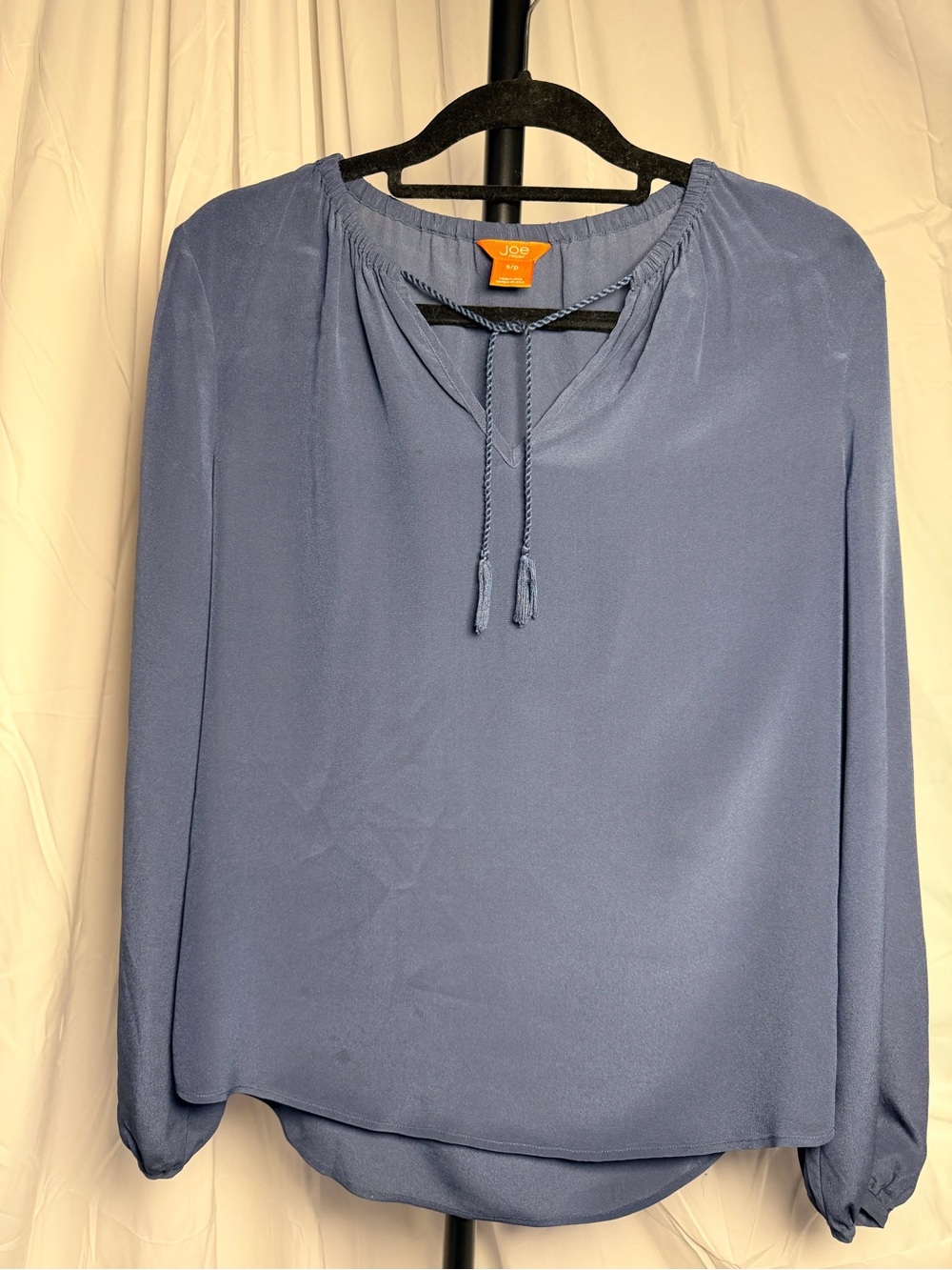 fresh Slate Blue Long-Sleeve Peasant Blouse